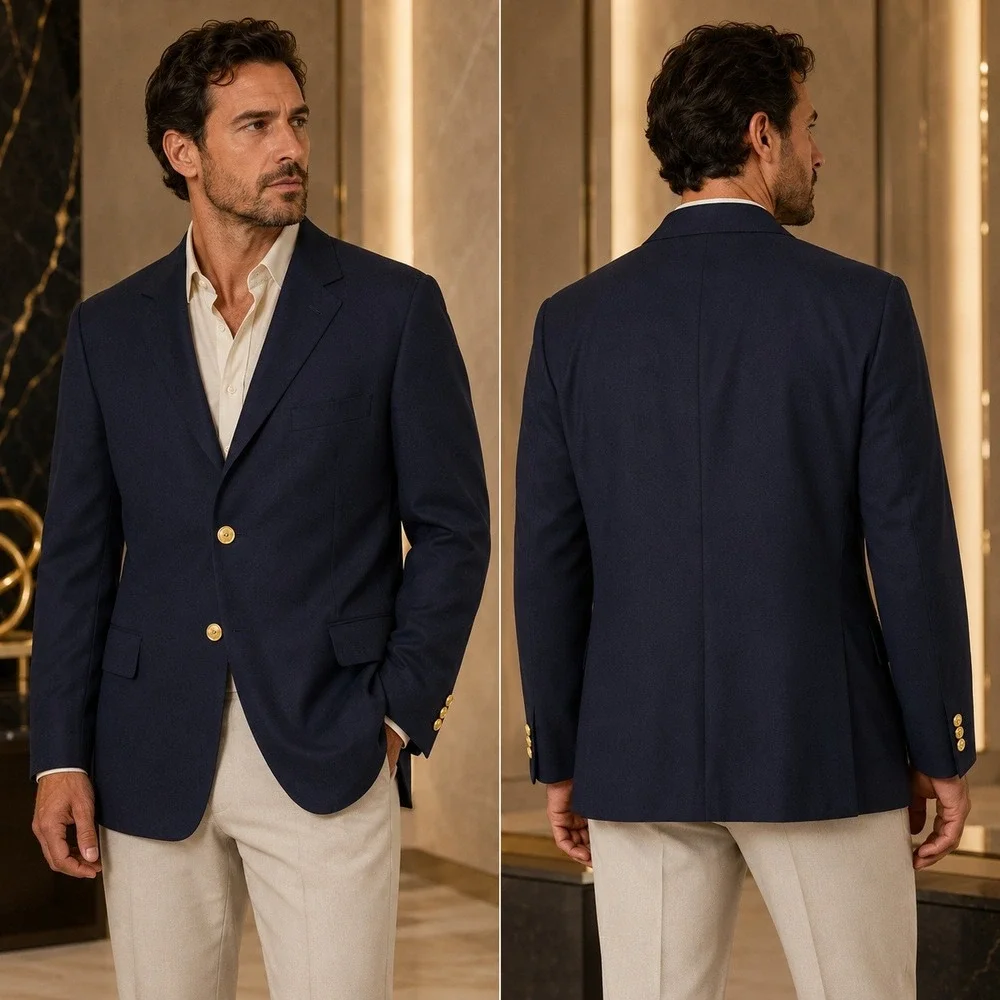 J.G. Chappel Blazer Mens 40R Navy Blue Solid Wool Vintage Made in England
